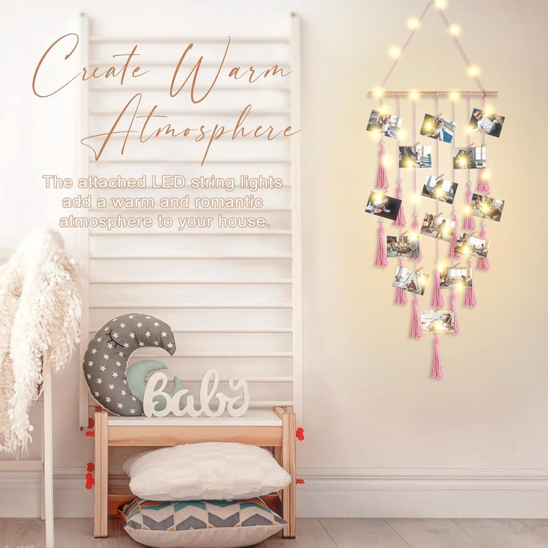 ANROYE Macrame Hanging Photo Display, Picture Holder with 30 Clips for Bedroom Wall, Polaroid Boho Gallery Hangers with LED Light String, Room Decor Gifts for 10 11 12 13 14 Year Old Teen Girl - Image 1